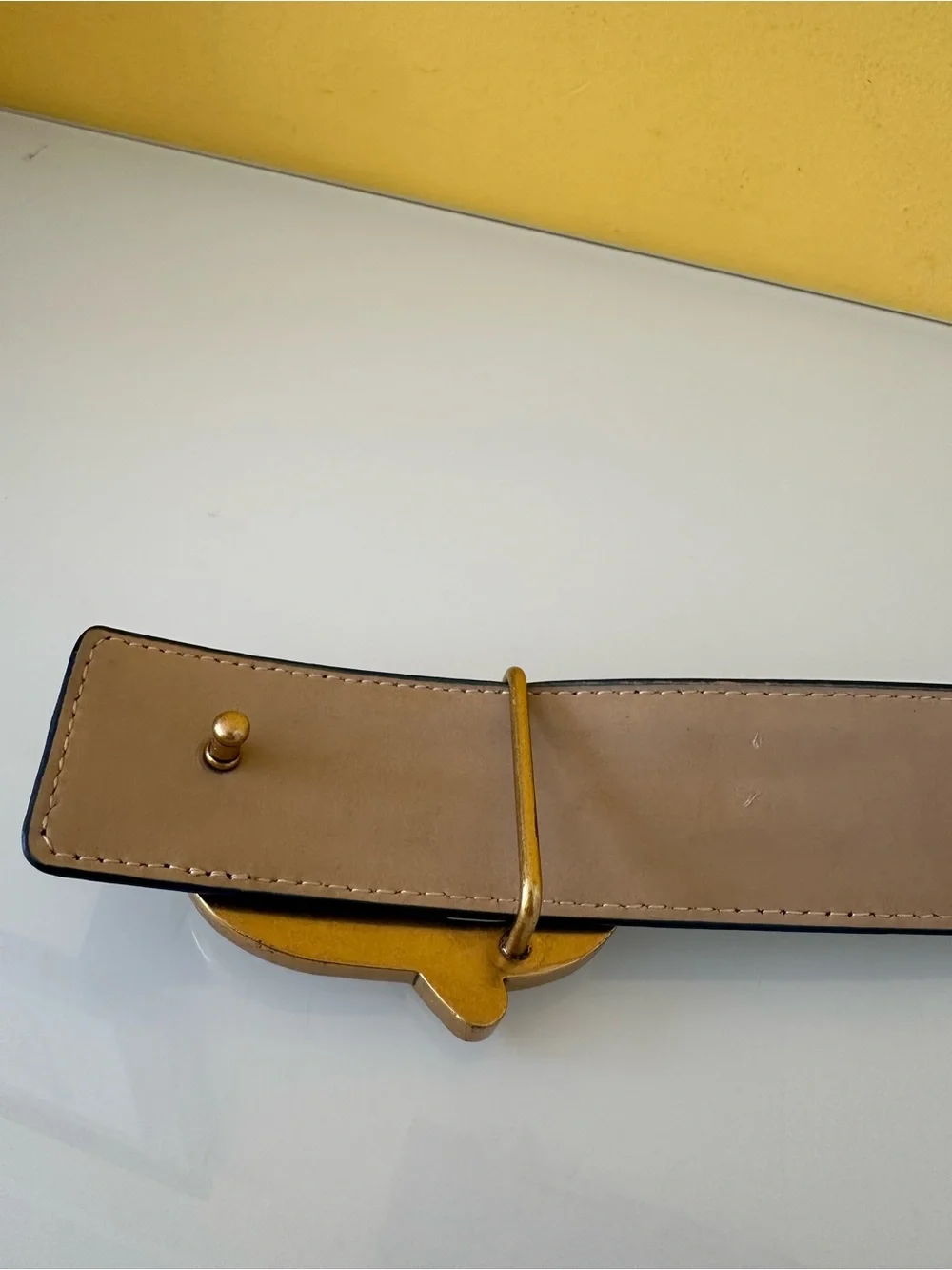 Nimany Bespoke Art Luna Blue Suede Belt with Vintage Gold Tone Buckle Size M
